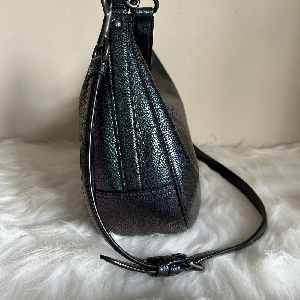Coach Harley Iridescent Green Purple Pebbled Leather Shoulder Bag Excellent - Picture 2 of 11
